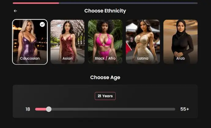 Create AI girlfriend on Candy AI: choose ethnicity and age
